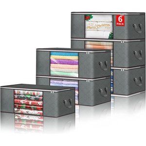 35L Storage Bags Clothes Storage Bins Foldable Closet Organizers, 6 Pack, Grey